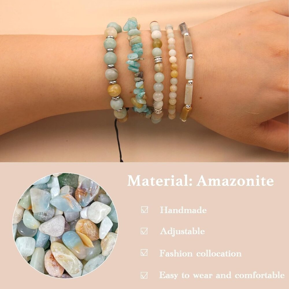 Adjustable 5-Piece Amazonite Beaded Bracelet Set … - image 3